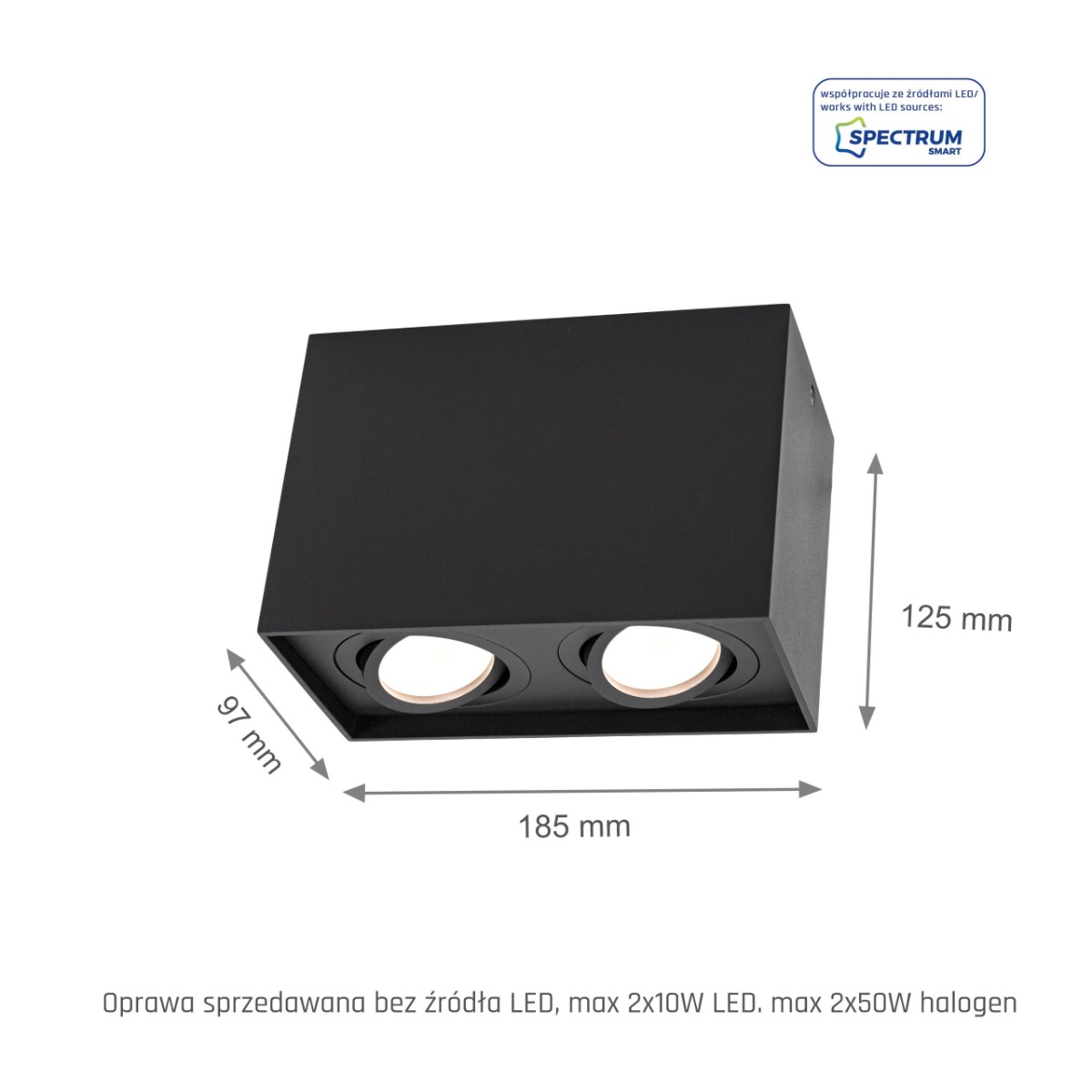 LED Spot 2xGU10 Socket Surface-Mounted Rectangle Black IP20 Regulated eye 