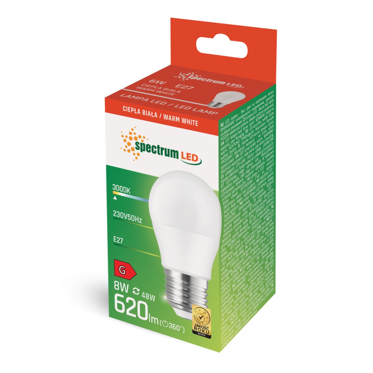 E27 LED Light Bulbs Teardrop Ball 8W 