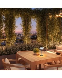 Rechargeable LED outdoor table lamp – solar + USB-C – warm white – 200 lumens – IP44 – black