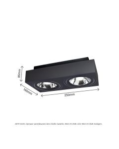 Surface-mounted spot AR111 GU10 2 heads – rectangular – black – adjustable – IP20 – 293×145×85 mm – without bulb