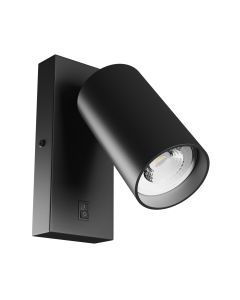 Wall light GU10 – round – black – with switch – IP20 – 55×100 mm – without bulb