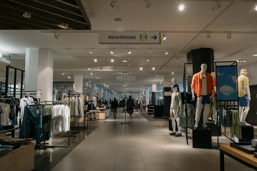 Clothing shop with mannequins and good lighting