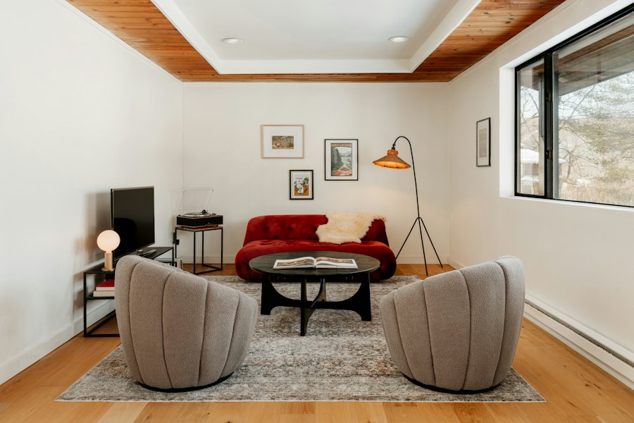 Bright living room with ceiling lighting