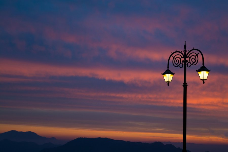 Classic lamp post at sunset