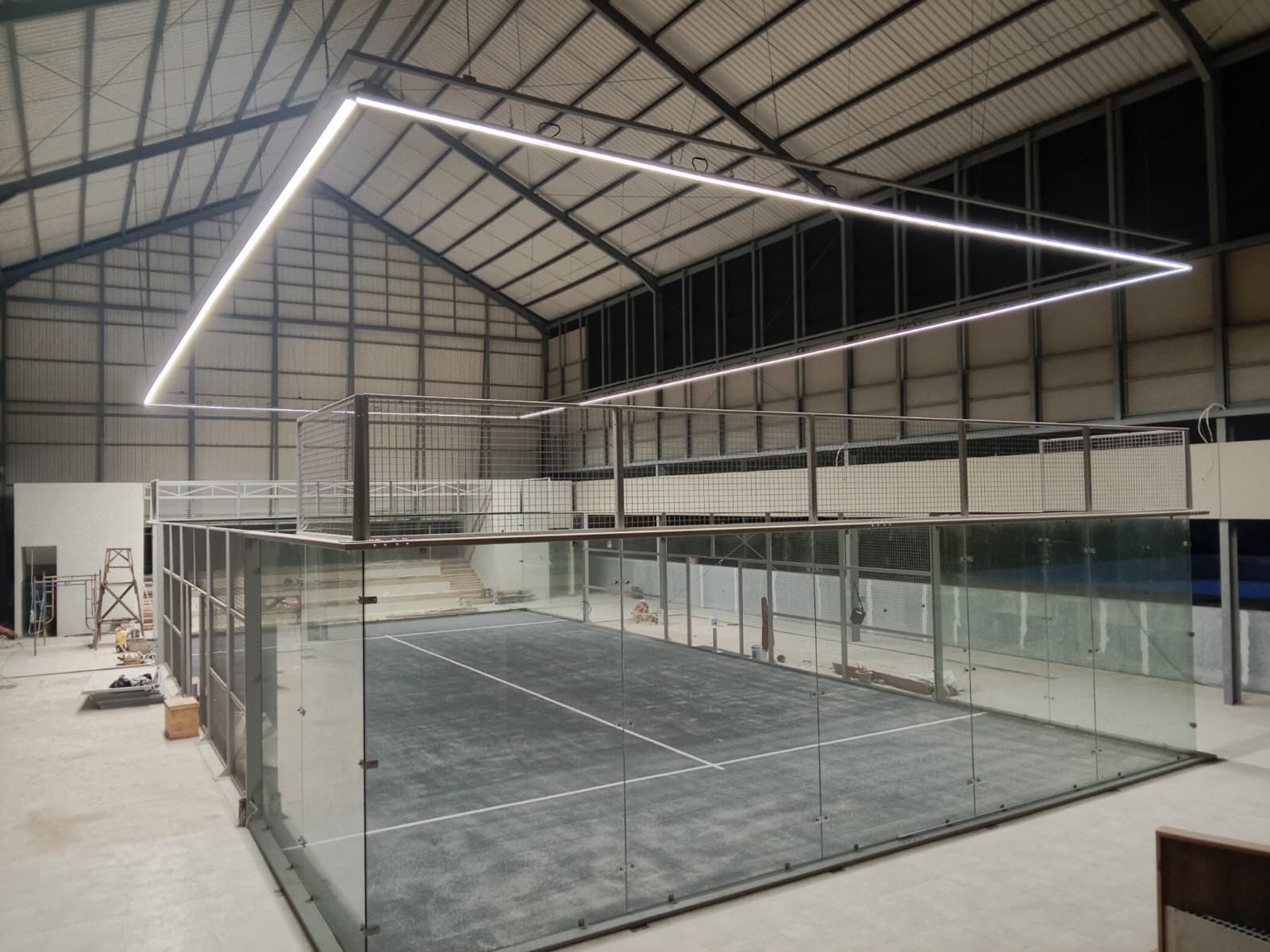 Padel courts lit with linear LED line lighting (1)